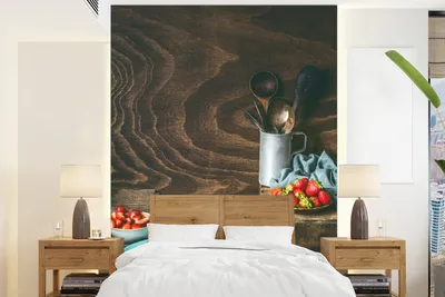 Produktbild von MuchoWow® Fototapete für Wohnzimmer oder Schlafzimmer Wandtapete Vinyl Motivtapete Rustikal - Obst - Küchenutensilien - Erdbeere - 175x240 cm - Schlafzimmertapete