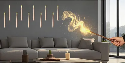 Produktbild von Schwebende LED-Kerzen mit Zauberstab 10er-Set Warmweiß Weihnachtsdeko Batteriebetrieben mit Timerfunktion Innenbereich