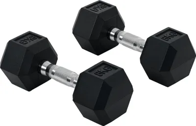 Produktbild von HOMCOM 2er-Set Gummi-Hantel Fitness Hantel Kurzhantel für Trainingsraum Büro sechseckige Form Metall Gummi schwarz 8 KG