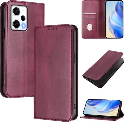 Obrázek produktu pro Pouzdro pro Xiaomi Redmi Note 12 Pro+, vintage kožené pouzdro s RFID ochranou, přihrádkami na karty, stojánkem Červený