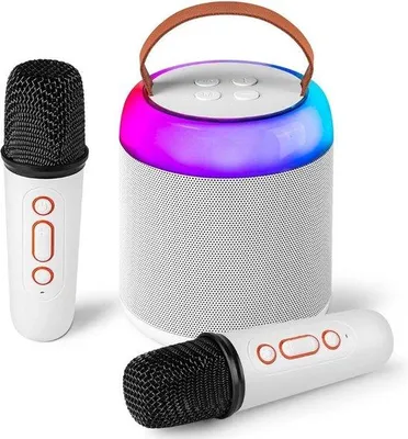 Obrázok produktu pre Karaoke sada pre dospelých a deti s 2 mikrofónmi – Bezdrôtová karaoke sada s Bluetooth reproduktorom – Spievanie – Biela