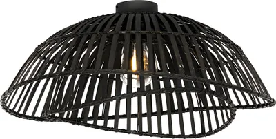 Produktbild von QAZQA - Orientalisch Orientalische Deckenleuchte I Deckenlampe I Lampe I Leuchte aus schwarzem Bambus 62 cm - Pua I Wohnzimmer I Schlafzimmer - Bamboo Rund - LED geeignet E27