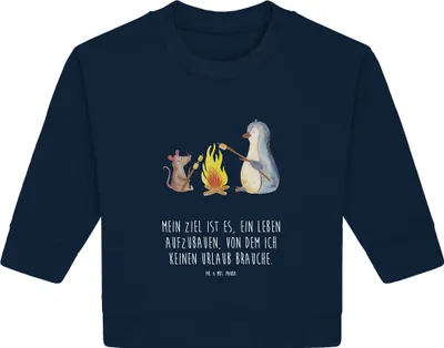 Produktbild von Mr. & Mrs. Panda Organic Baby Pullover Pinguin Lagerfeuer 12. - 18. Monat - French Navy - Geschenk, Arbeit, Marshmallows, Liebe, Bullover, Job, Büro