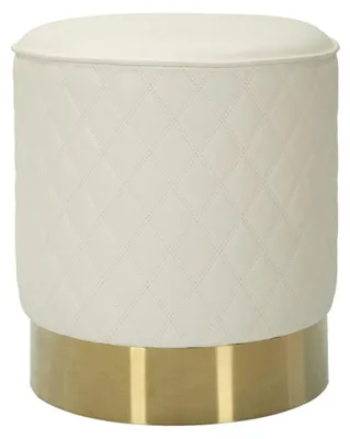 Image de Pouf rond Sharon en similicuir blanc avec base dorée