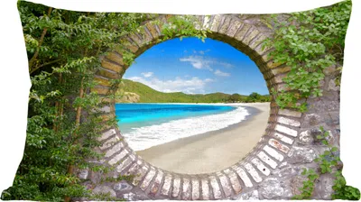 Produktbild von MuchoWow® Zierkissen Sofakissen Wohnzimmer Dekokissen 60x40 cm Strand - Meer - Blick - Kopfkissen - Polster mit Foto