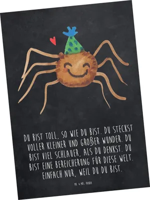 Produktbild von Mr. & Mrs. Panda Fotokarte Spinne Agathe Party - Kreidetafel - Geschenk, einzelkarte, Motivation, Postkarte, Postkarten, Grußkarte, Ansichtskarten, Glück, Wunder