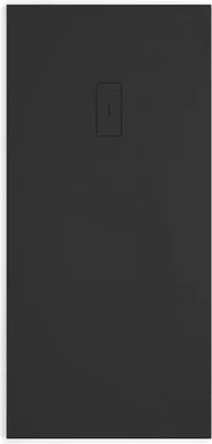 A dark gray, rectangular shower tray with a central drain.