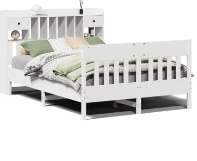 Image de Cadre de lit sans matelas blanc 140x190 cm bois de pin massif