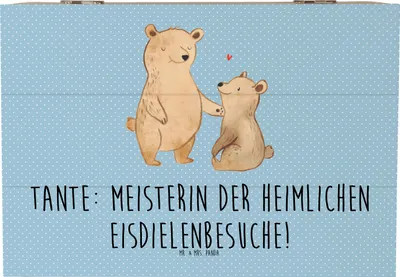 Produktbild von Mr. & Mrs. Panda Kiste Tante Eisdielenmeisterin 22 x 15 cm - Blau Pastell - Geschenk, Geschenkbox, Lustig, persönliche Erinnerungen, schatztruhe, Familie, Box, Nichte