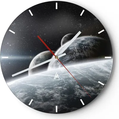 Produktbild von Wanduhr - Rund - Glasuhr - Planeten Kosmos Sterne - 30x30cm - Schleichendes Uhrwerk - Lautlos - zum Aufhängen bereit - Dekoration Modern - Wanddekoration aus Glas - C3AR30x30-2327
