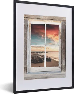 Produktbild von MuchoWow® Gerahmtes Poster Durchblick - Holz - Strand 30x40 cm - Poster mit Schwarzem Bilderrahmen Wandposter Rahmen Foto Bilder - Wandposter Schlafzimmer