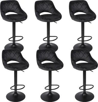 Produktbild von 6er Set Barhocker aus Samt - Barstuhl Tresenhocker Küchenstühle Chrom Schwarz