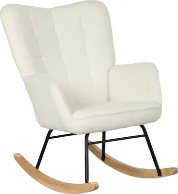 Produktbild von Schaukelstuhl in Vliesoptik mit Armlehnen, Ergonomischer Sessel mit Holzkufen, für Wohnzimmer, Schlafzimmer, Weiß