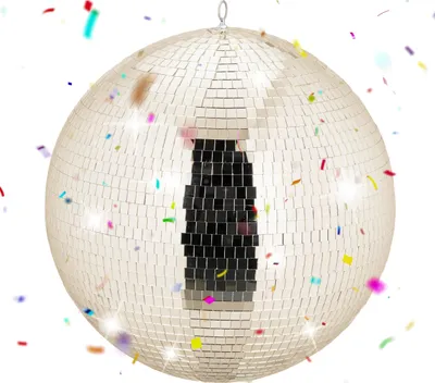 Image de Boule disco Relaxdays, Ø 50 cm, boule à facettes décorative à suspendre, boule de soirée avec œillet métallique, boule disco, couleur champagne