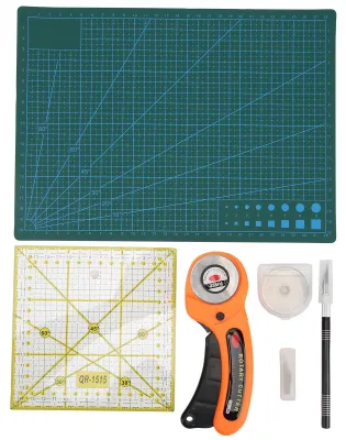 Image de Set de 15 outils pour couper le tissu, set de découpe de tissu avec tapis et lames de rechange pour la couture et le quilting