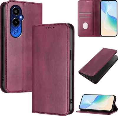 Obrázek produktu pro Pouzdro pro Tecno Pova 4 Pro, vintage kožené pouzdro s RFID ochranou, přihrádkami na karty, stojánkem Červený
