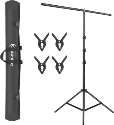 Produktbild von FCH T-förmige Fotohintergrundstütze 260 x 150 cm, Fotohintergrundstütze, verstellbares Stativ mit 4 Klemmen, für professionelle Fotostudio-Hintergründ