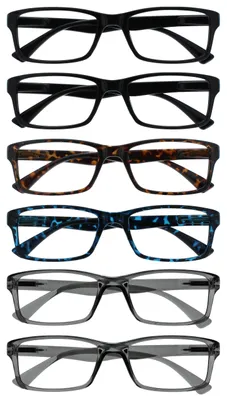 Produktbild von Lesebrille 6er Pack OPULIZE - Rechteckig, Federscharniere, Kratzfest, Schwarz