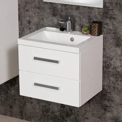 Produktbild von Quentis Badmöbel Genua, Breite 50 cm, weiß glänzend, 2 Schubladen, Waschbeckenunterschrank montiert