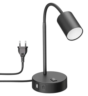 LED-Tischlampe WAIKA, schwarz, USB-A, USB-C, GU10, 5W, 450lm