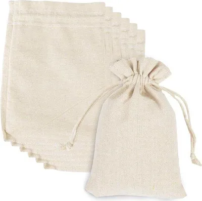 Produktbild von Famanu Baumwollbeutel mit Zugband 60 Stück - wiederverwendbare Musselinbeutel - 10 x 15 cm