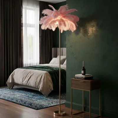 Obrázek produktu pro Stojací lampa s růžovým peřím ø 55x160 cm