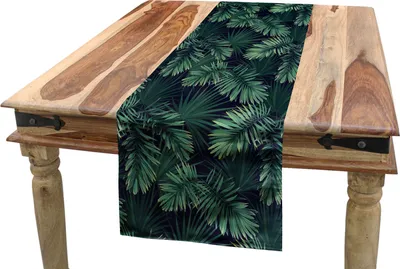 Produktbild von ABAKUHAUS Palme Tischläufer, Exotische Dschungel Laub Muster, Esszimmer Küche Rechteckiger Dekorativer Tischläufer, 40 x 180 cm, Jadegrün