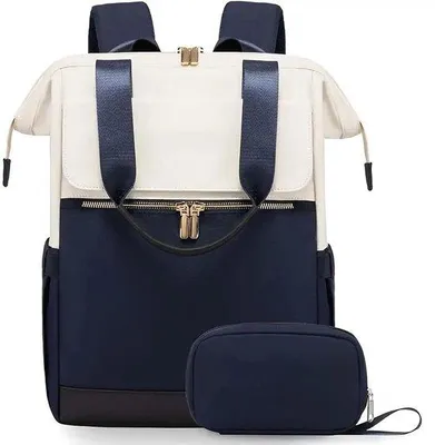 Zdjęcie produktu dla Ultiluxe Plecak z torbą - 2 szt. - Torba na laptopa 15,6 cala - wodoodporna - plecak damski - portfel - kosmetyczka - rozmiar 40 x 31 x 15 cm - Beżowy