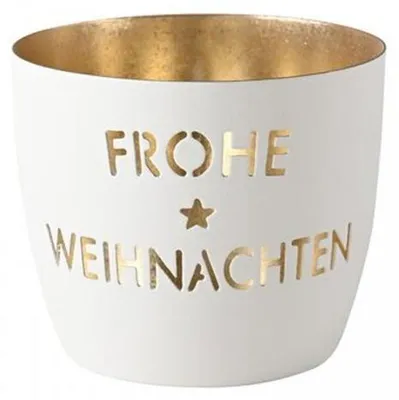 Image de Gift Company Photophore Madras Joyeux Noël M, porte-bougie à chauffe-plat, porte-bougie, fer, blanc / or, H 8.5 cm, 1171604001
