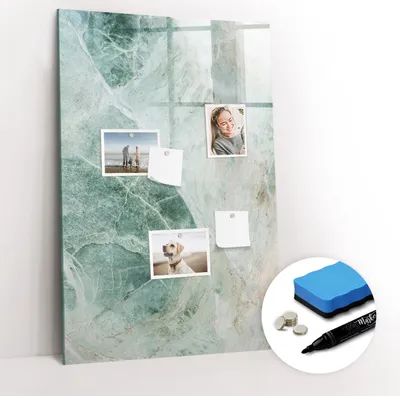 Produktbild von Magnetische Wandtafel - Schwarzer Marker + Schwamm + Magnete - 60 x 90 cm - Marmorstein