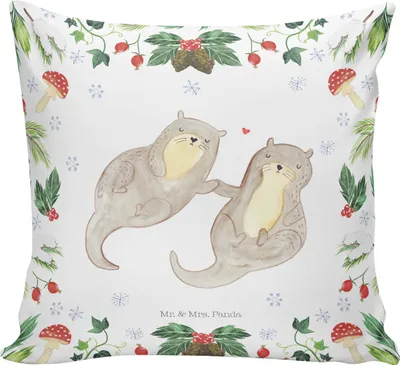 Produktbild von Mr. & Mrs. Panda Sofakissen Otter Glühweinstand - Weiß - Geschenk, kuschelkissen 40x40, Kissen, Polster, Weihnachten, Dekokissen, Kuschel, bedruckt