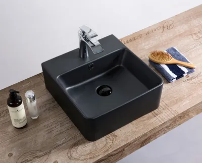 Produktbild von Wand Hänge Gäste WC Keramik Waschbecken Soho dünner Rand 40 x 42 cm Matt Schwarz