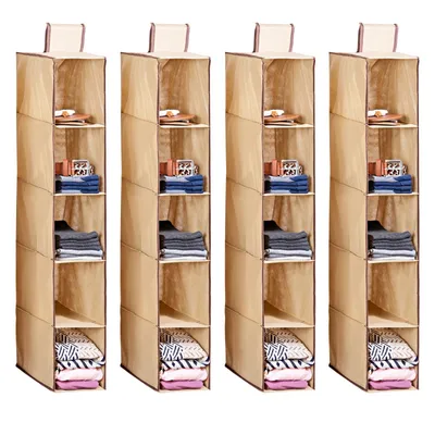 Produktbild von 4er Set Ordnungshelfer Kleiderschrank Organizer Hängeregal mit 5 Fächern Hängeaufbewahrung Schrankorganizer Hängekorb Schrank Ordnungssystem
