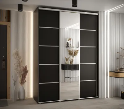 Produktbild von Kleiderschrank YVONA 5 – 180/45 cm, schwarz/silber