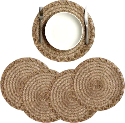 Imagen del producto de Posavasos de yute trenzado, redondos, de 39 cm de diámetro, juego de 4 unidades, lavables, para la cocina