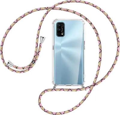 Produktbild von Handykette Backcover-Schutzhülle mit Band (Metall silberfarben) für Realme 7 Pro - rosa Karo
