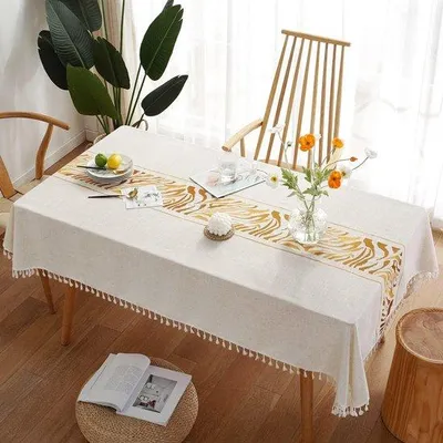 Produktbild von Famanu Tischdecke waschbar aus Baumwolle und Leinen - 140 x 140 cm