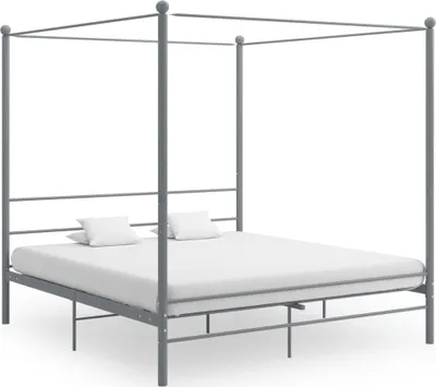 Produktbild von The Living Store Himmelbett Grau Metall 200x200 cm