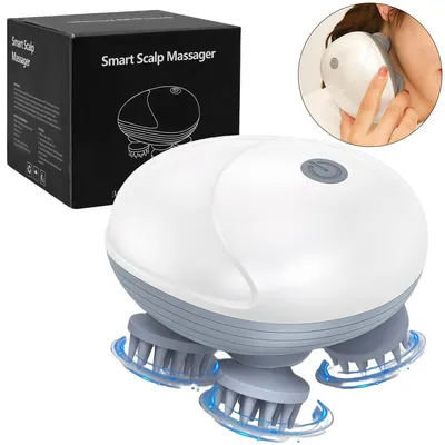 Produktbild von Kopf-Massager, tragbar, 4 abnehmbare Silikonköpfe, 96 Massagepunkte, kabellos, 2 Modi, lindert Kopf- und Stressbeschwerden, ideal für Zuhause