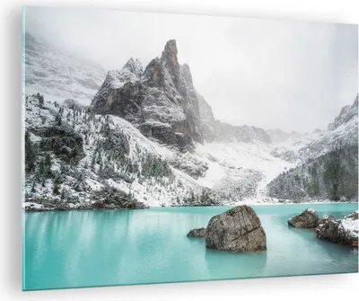 Produktbild von Bilder auf glas - Einteilig - Berge See Schnee - 70x50cm - Glasbilder - Wandbilder - Bilder - zum Aufhängen bereit - Wanddekoration aus Glas - Glas Bilder - Wandbild auf Glas - GAA70x50-4377