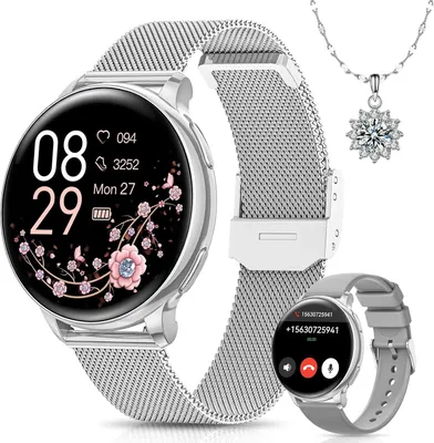 Produktbild von Sanorum Smartwatch, 1.27 Zoll, Telefonfunktion, Fitness-Tracking, Herzfrequenzüberwachung, SpO2-Messung, Schlafmonitoring, 120+ Sportmodi, IP68 wasserdicht, Damen, Android & iOS, Modell 2025, inkl. Milanaise- und Silikonband, ultradünn, Zyklus-Tracking, anpassbares Zifferblatt