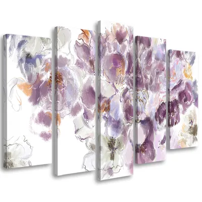 Produktbild von 5-teiliges leinwandbild irisblüte 200x100 cm Feeby weiß wandbild bereit zum aufhängen