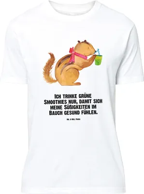 Produktbild von Mr. & Mrs. Panda T-Shirt Eichhörnchen Smoothie - Weiß - Geschenk, Lustiges, Abnehmen, Streifenhörnchen, Green Smoothies, Shirt, Lustige Sprüche, Diät, Tshirt, Oversize