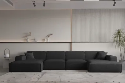 Produktbild von Wohnlandschaft U-Form CELES PREMIUM in Stoff Ascot Bukla Schwarz
