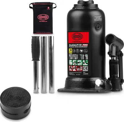 Zdjęcie produktu dla Zestaw podnośników samochodowych 5t I hydrauliczny podnośnik samochodowy z gumową podkładką I 2-stopniowy podnośnik do samochodów dostawczych SUV I pakiet z antypoślizgową podkładką ochronną I wysokość podnoszenia 225-500 mm