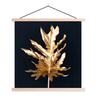Produktbild von MuchoWow® Textilposter Blätter - Gold - Herbst - Natur - Luxus 40x40 cm mit holzfarbenen Rahmen - Posterleiste