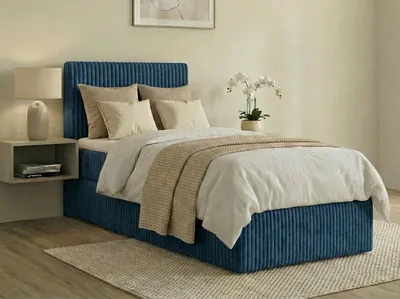 Produktbild von Boxspringbett RALFI 80 x 200 cm (Rechte Seit) mit Bettkästen, Bonell-Matratze H2 und T25-Topper. Farbe: Blau