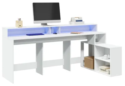 Obrázok produktu pre Pult – Pracovná doska – Stôl pre počítač – Stôl pre notebook – Písací stôl – Biela farba – RGB LED osvetlenie
