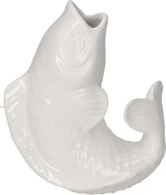 Produktbild von Gift Company Vase Mamsell Koi XS, Dekovase in Fisch-Form, Steingut, Weiß, H 15.5 cm, 1214302001