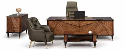Produktbild von Modernes Arbeitszimmer-Set Designer Chefsessel Schreibtisch Sessel